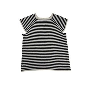 Dearest Black Cream Striped Cap Sleeve Knit Top Korean Fashion 0292